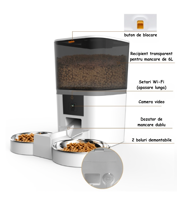 Dispenser mancare cu 2 boluri 